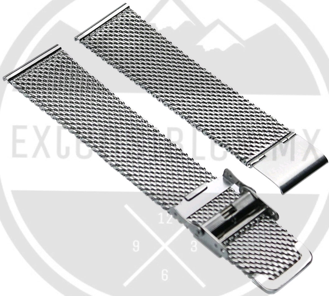 Correa Extensible Malla Milanesa Acero Con Broche De Seguridad