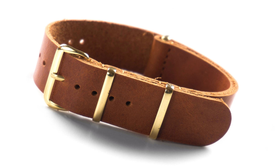 Correa Militar Clásica Piel Café Roble Hardware Dorado