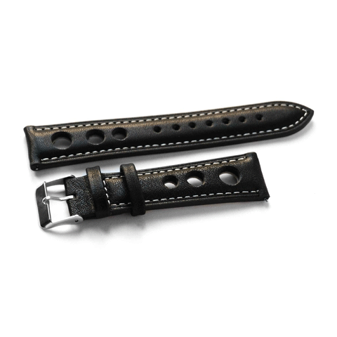 Correa Rally Negra Costura Blanca